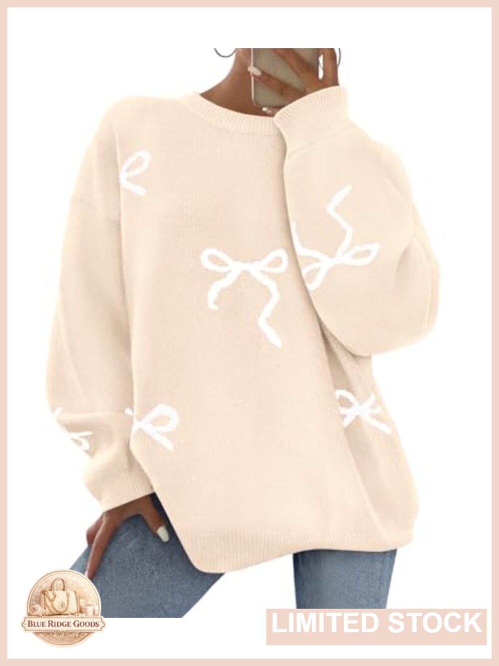 PRETTYGARDEN Bow Oversized Chunky Knit Pullover Sweater Women